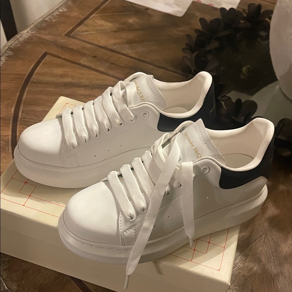 Alexander McQueen White and Black Leather Sneakers